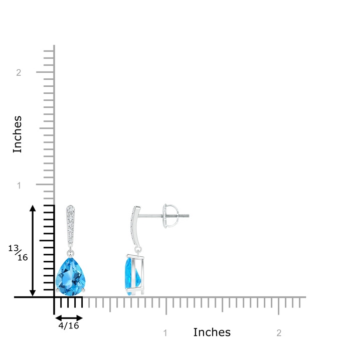 8x6mm AAA Solitaire Swiss Blue Topaz Drop Earrings with Diamonds in P950 Platinum product image