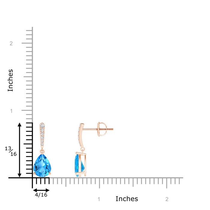 8x6mm AAAA Solitaire Swiss Blue Topaz Drop Earrings with Diamonds in Rose Gold product image