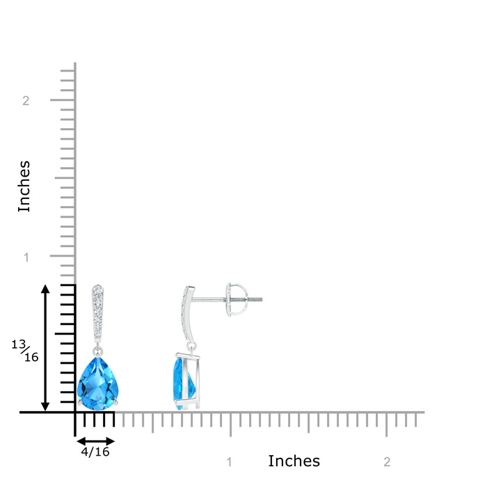 8x6mm AAAA Solitaire Swiss Blue Topaz Drop Earrings with Diamonds in White Gold product image