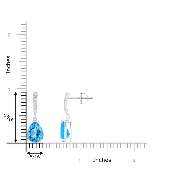 9x7mm AAA Solitaire Swiss Blue Topaz Drop Earrings with Diamonds in White Gold Product Image