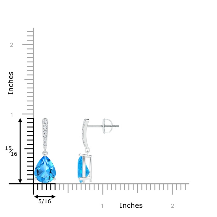 9x7mm AAAA Solitaire Swiss Blue Topaz Drop Earrings with Diamonds in P950 Platinum product image