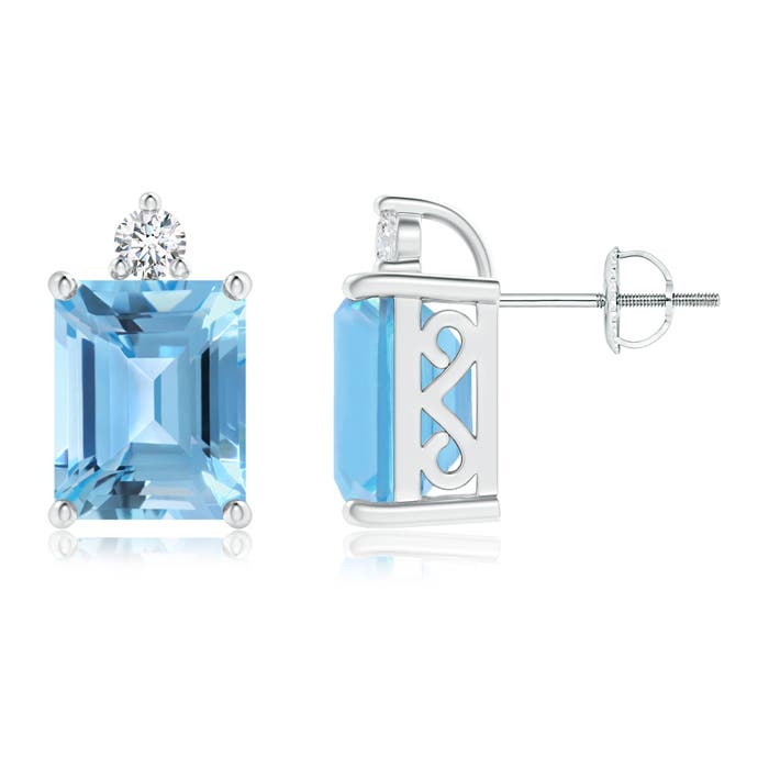 10x8mm A Emerald-Cut Swiss Blue Topaz Cocktail Stud Earrings in P950 Platinum