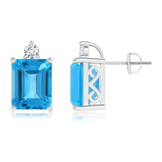 10x8mm AAA Emerald-Cut Swiss Blue Topaz Cocktail Stud Earrings in White Gold