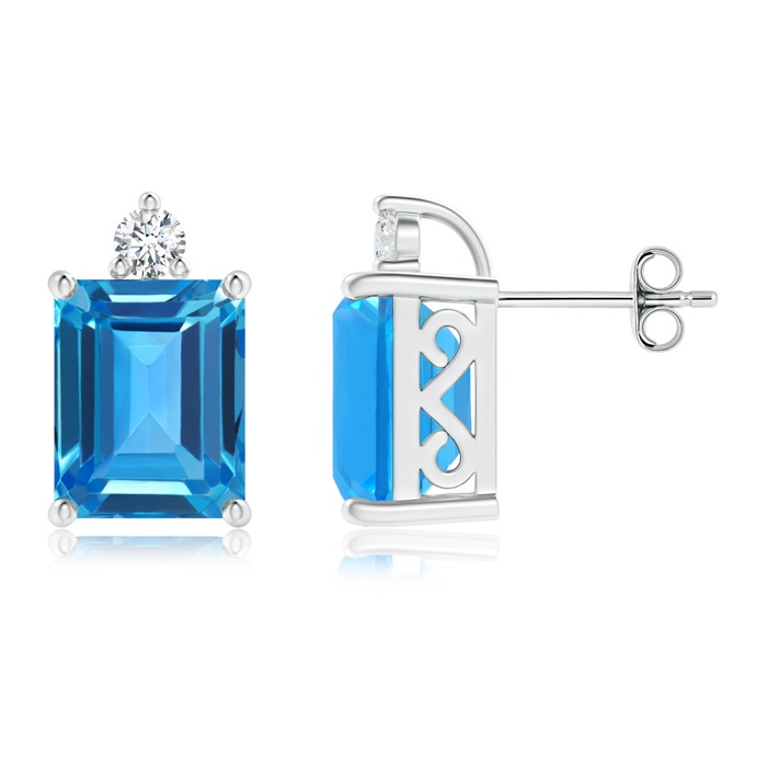 10x8mm AAAA Emerald-Cut Swiss Blue Topaz Cocktail Stud Earrings in S999 Silver