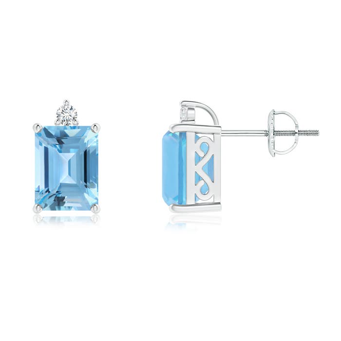 8x6mm A Emerald-Cut Swiss Blue Topaz Cocktail Stud Earrings in P950 Platinum