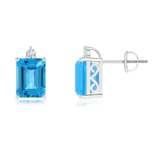 8x6mm AAA Emerald-Cut Swiss Blue Topaz Cocktail Stud Earrings in White Gold