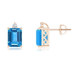 8x6mm AAAA Emerald-Cut Swiss Blue Topaz Cocktail Stud Earrings in 9K Rose Gold