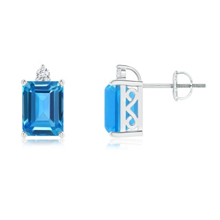 8x6mm AAAA Emerald-Cut Swiss Blue Topaz Cocktail Stud Earrings in P950 Platinum