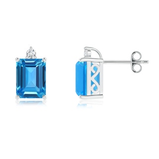 8x6mm AAAA Emerald-Cut Swiss Blue Topaz Cocktail Stud Earrings in S999 Silver