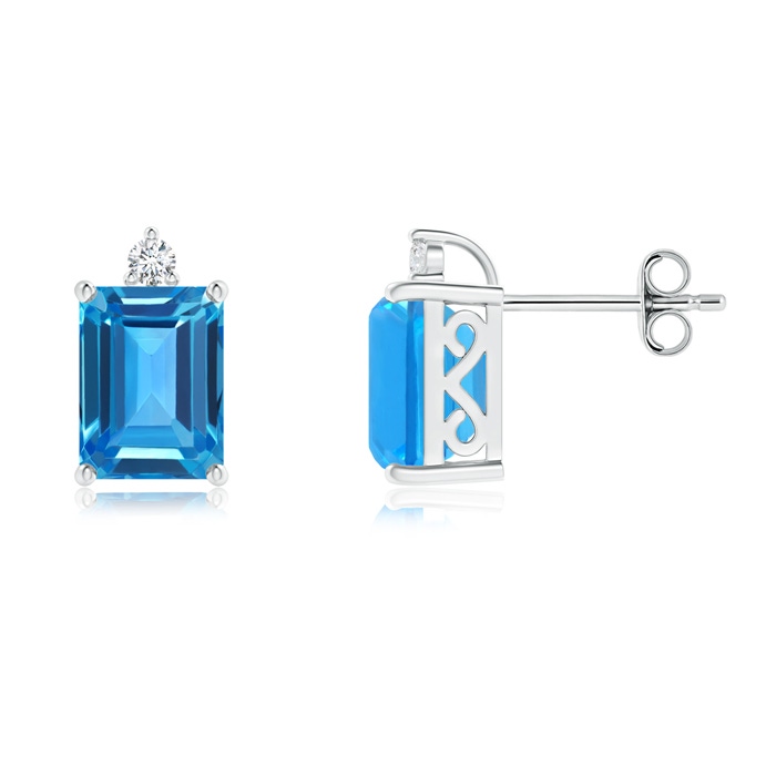 8x6mm AAAA Emerald-Cut Swiss Blue Topaz Cocktail Stud Earrings in S999 Silver 