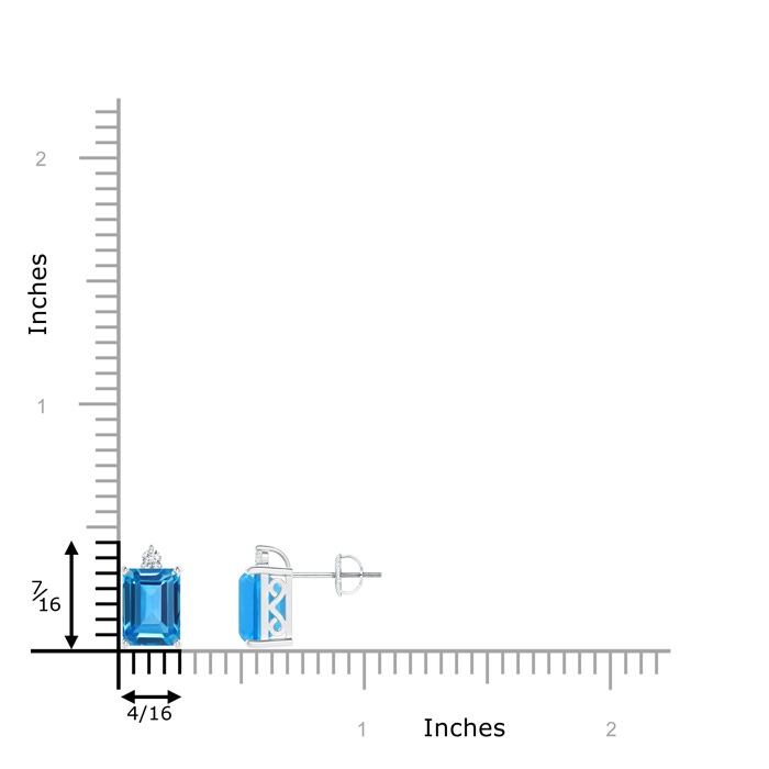 8x6mm AAAA Emerald-Cut Swiss Blue Topaz Cocktail Stud Earrings in White Gold Product Image