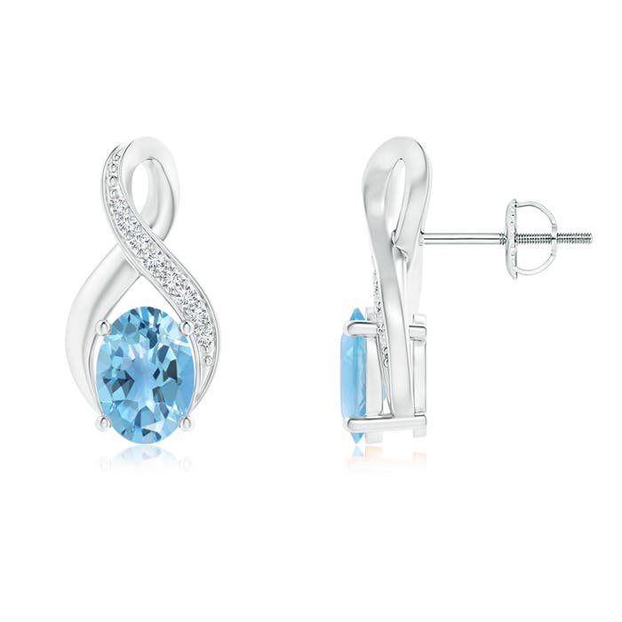 7x5mm A Oval Swiss Blue Topaz Infinity Earrings with Diamonds in P950 Platinum