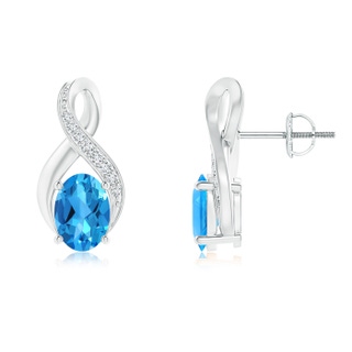 7x5mm AAAA Oval Swiss Blue Topaz Infinity Earrings with Diamonds in P950 Platinum