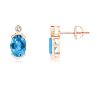 7x5mm AAA Semi-Bezel Oval Swiss Blue Topaz Solitaire Stud Earrings in Rose Gold