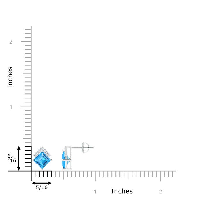5mm AAAA Swiss Blue Topaz and Diamond Chevron Stud Earrings in P950 Platinum - ruler