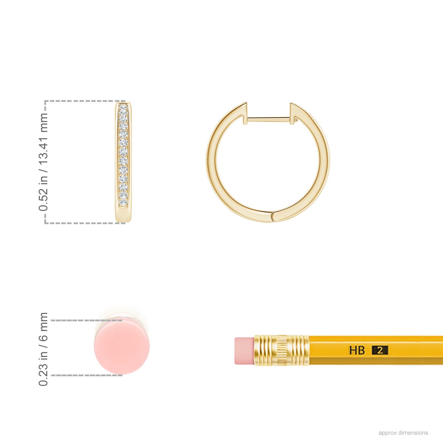 0.9mm GVS2 Pave-Set Diamond Hinged Hoop Earrings in 18K Yellow Gold - ruler