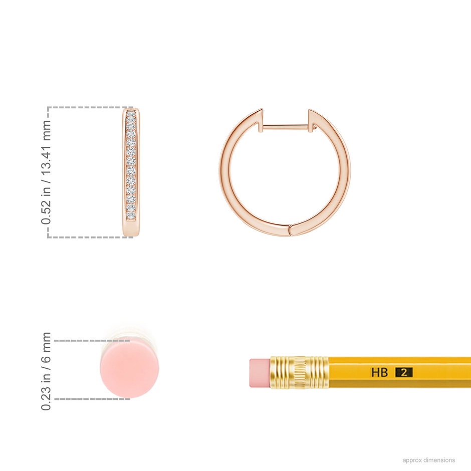 0.9mm HSI2 Pave-Set Diamond Hinged Hoop Earrings in Rose Gold ruler