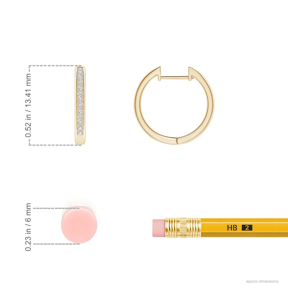 0.9mm HSI2 Pave-Set Diamond Hinged Hoop Earrings in Yellow Gold ruler