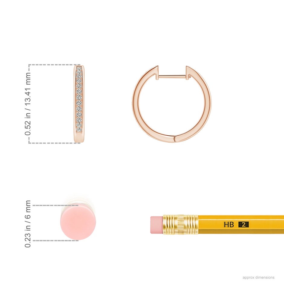0.9mm KI3 Pave-Set Diamond Hinged Hoop Earrings in 9K Rose Gold ruler