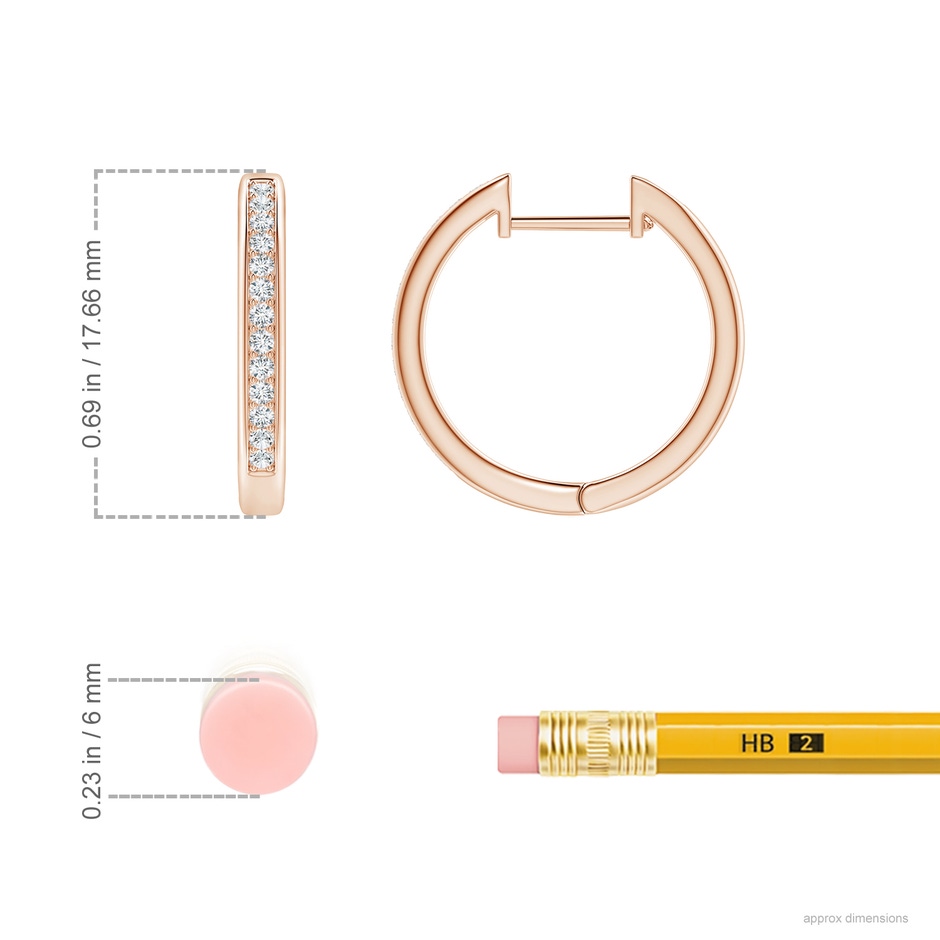 1.2mm GVS2 Pave-Set Diamond Hinged Hoop Earrings in Rose Gold ruler