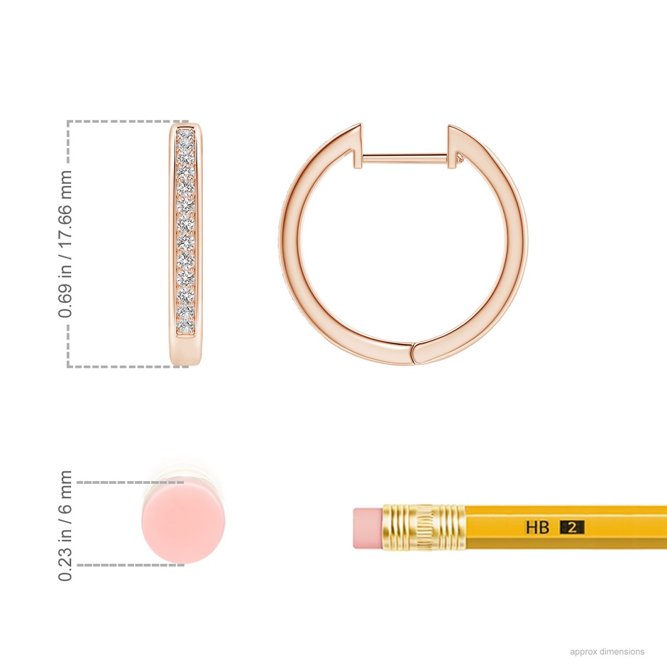 1.2mm IJI1I2 Pave-Set Diamond Hinged Hoop Earrings in Rose Gold ruler