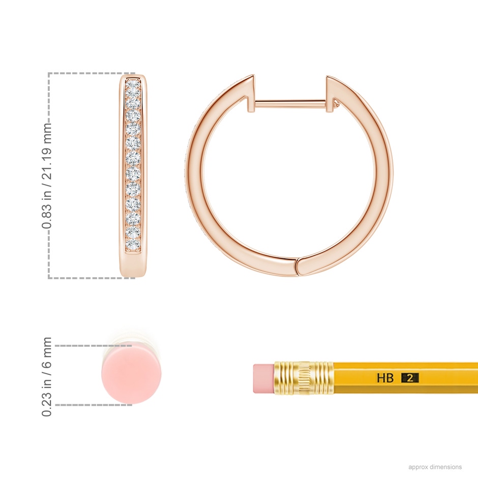 1.45mm GVS2 Pave-Set Diamond Hinged Hoop Earrings in Rose Gold ruler