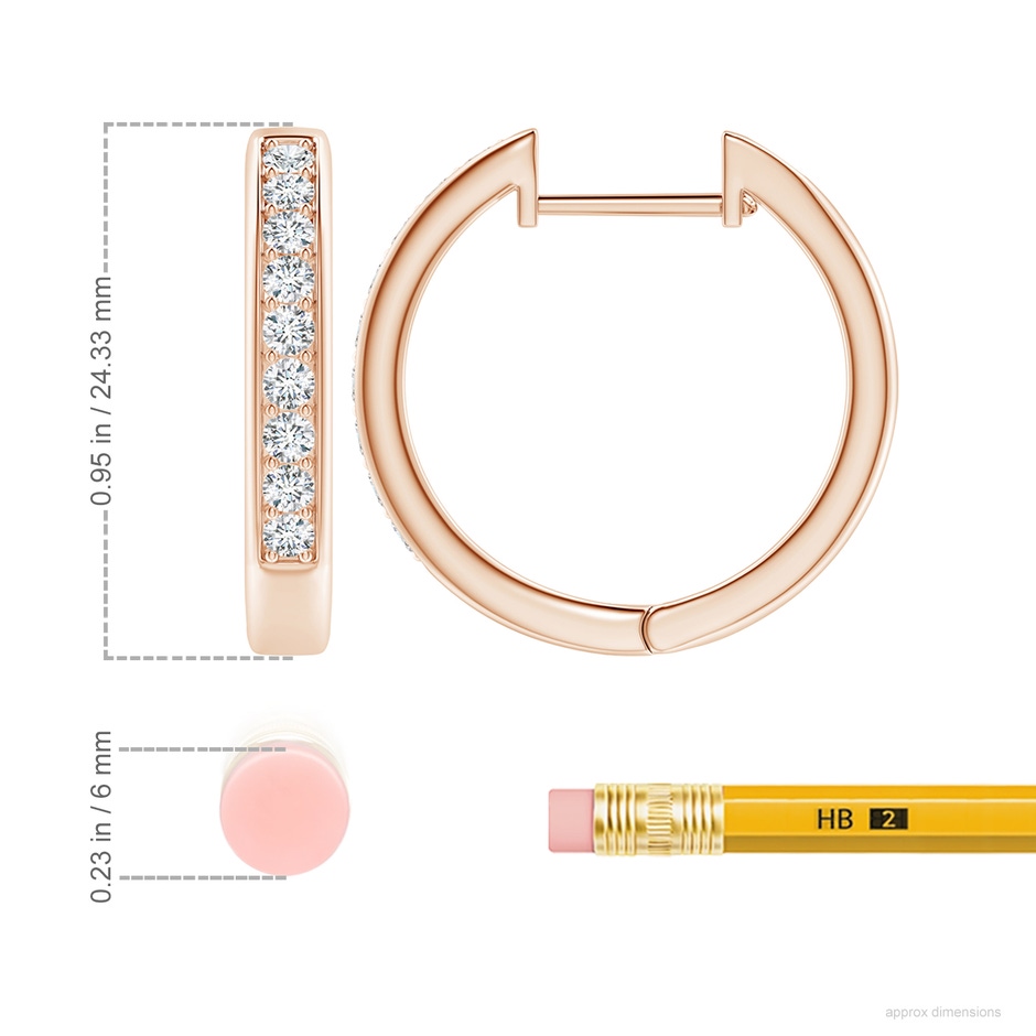 2.4mm GVS2 Pave-Set Diamond Hinged Hoop Earrings in 18K Rose Gold ruler