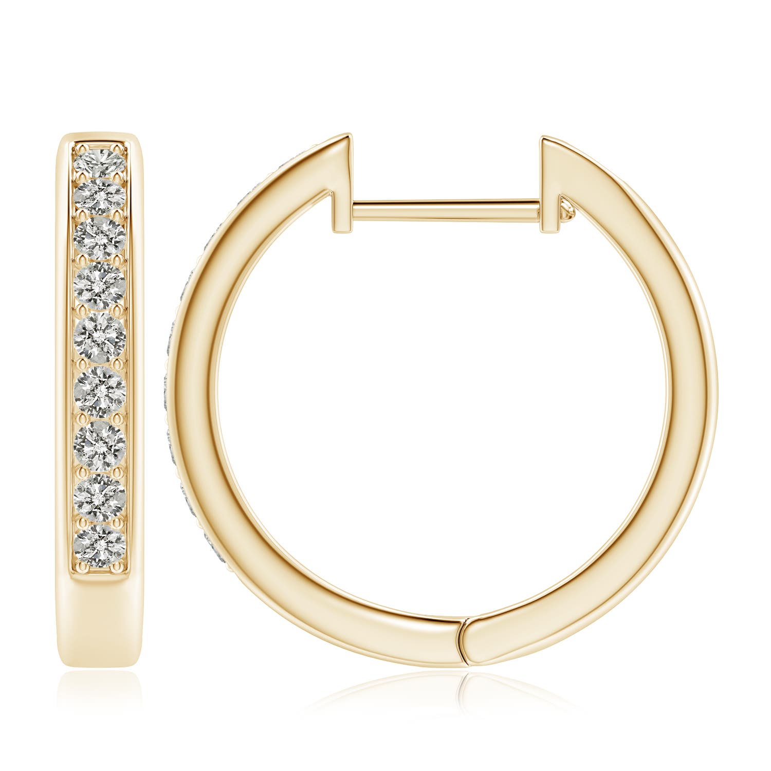 2.4mm KI3 Pave-Set Diamond Hinged Hoop Earrings in Yellow Gold