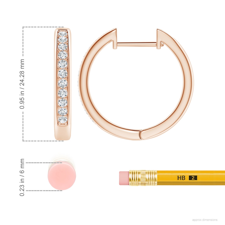 2mm GVS2 Pave-Set Diamond Hinged Hoop Earrings in 18K Rose Gold ruler