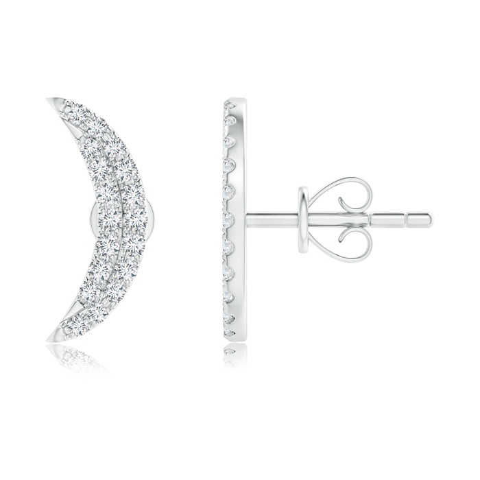 0.9mm GVS2 Twin-Row Diamond Crescent Moon Stud Earrings in 9K White Gold 