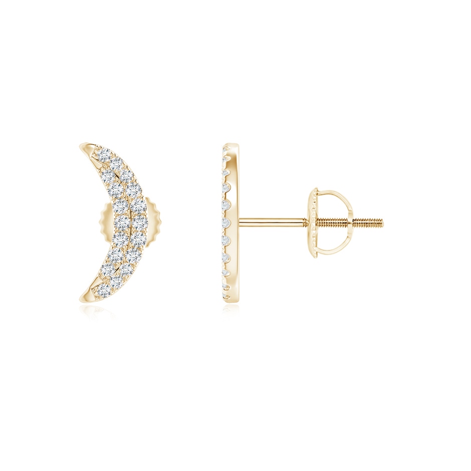 0.9mm GVS2 Twin-Row Diamond Crescent Moon Stud Earrings in Yellow Gold 