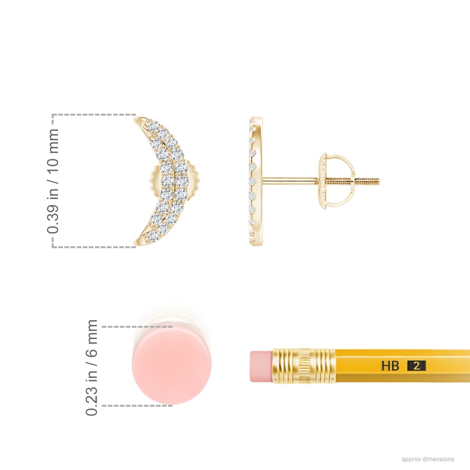 0.9mm GVS2 Twin-Row Diamond Crescent Moon Stud Earrings in Yellow Gold ruler