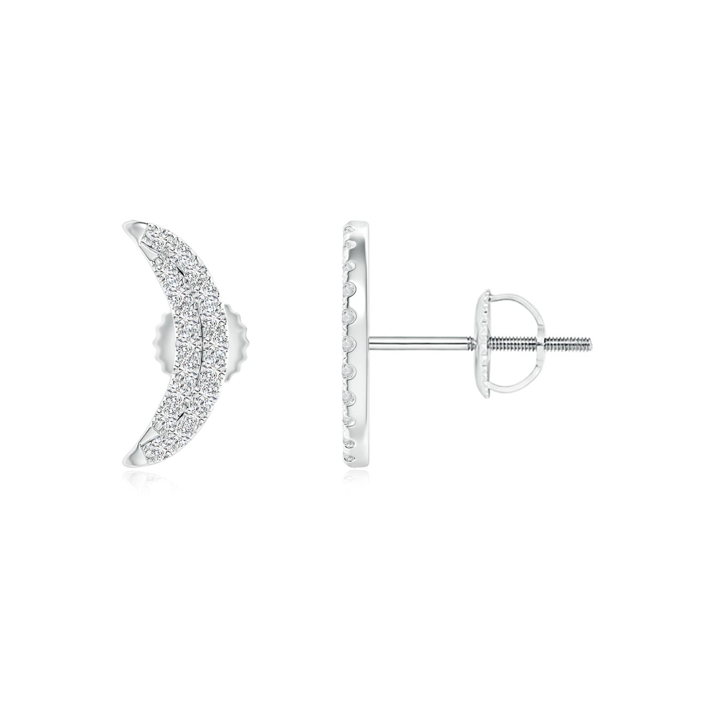 0.9mm HSI2 Twin-Row Diamond Crescent Moon Stud Earrings in White Gold