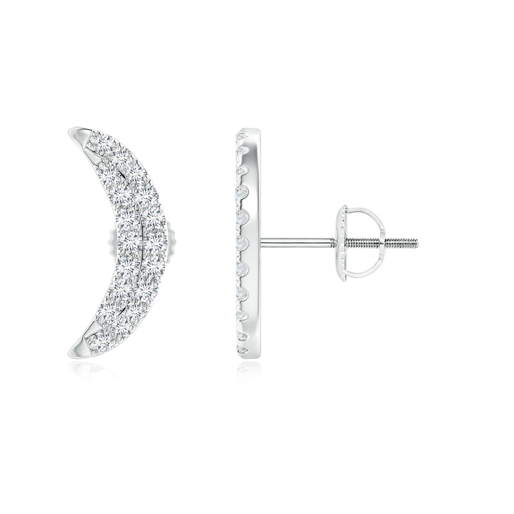 1.2mm GVS2 Twin-Row Diamond Crescent Moon Stud Earrings in White Gold