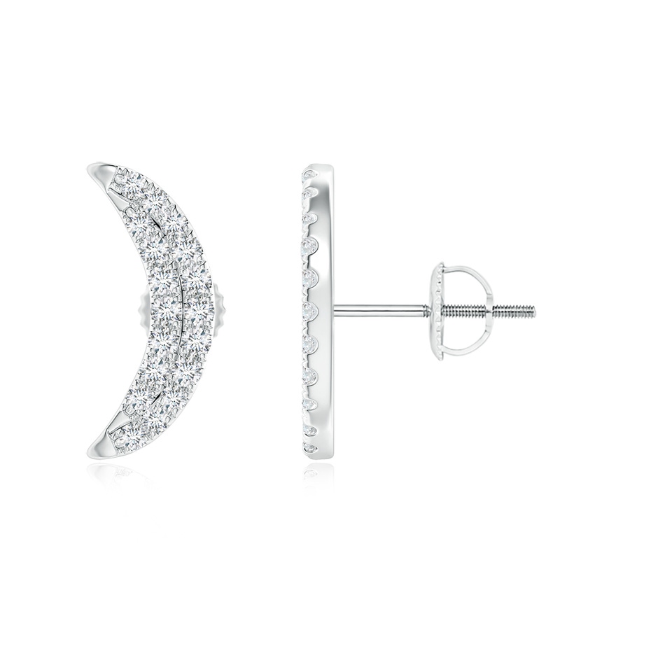 1.2mm GVS2 Twin-Row Diamond Crescent Moon Stud Earrings in White Gold 