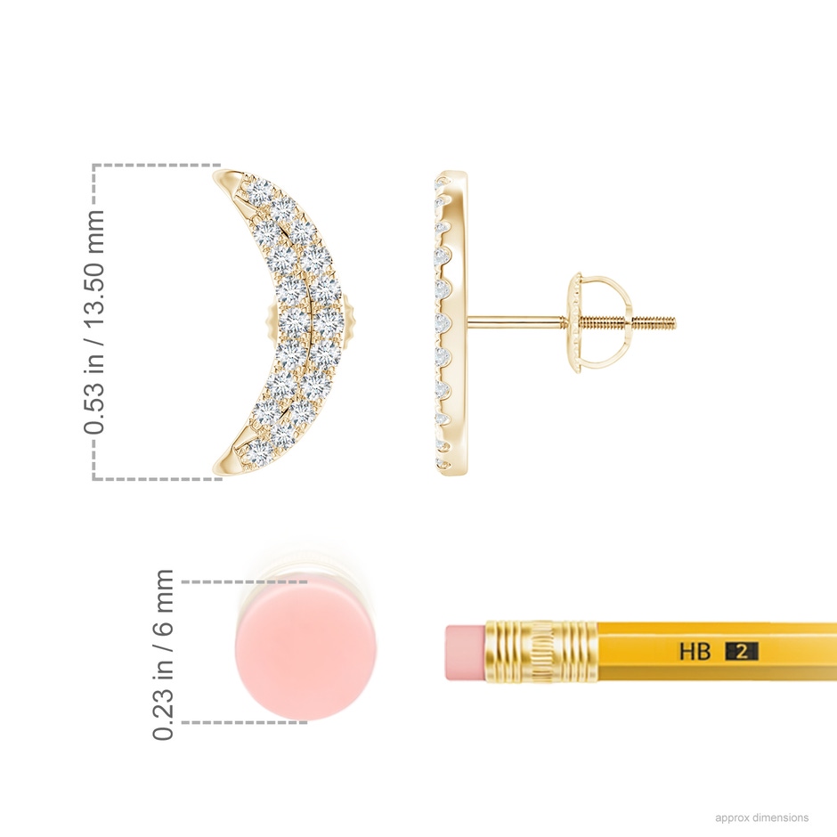 1.2mm GVS2 Twin-Row Diamond Crescent Moon Stud Earrings in Yellow Gold ruler