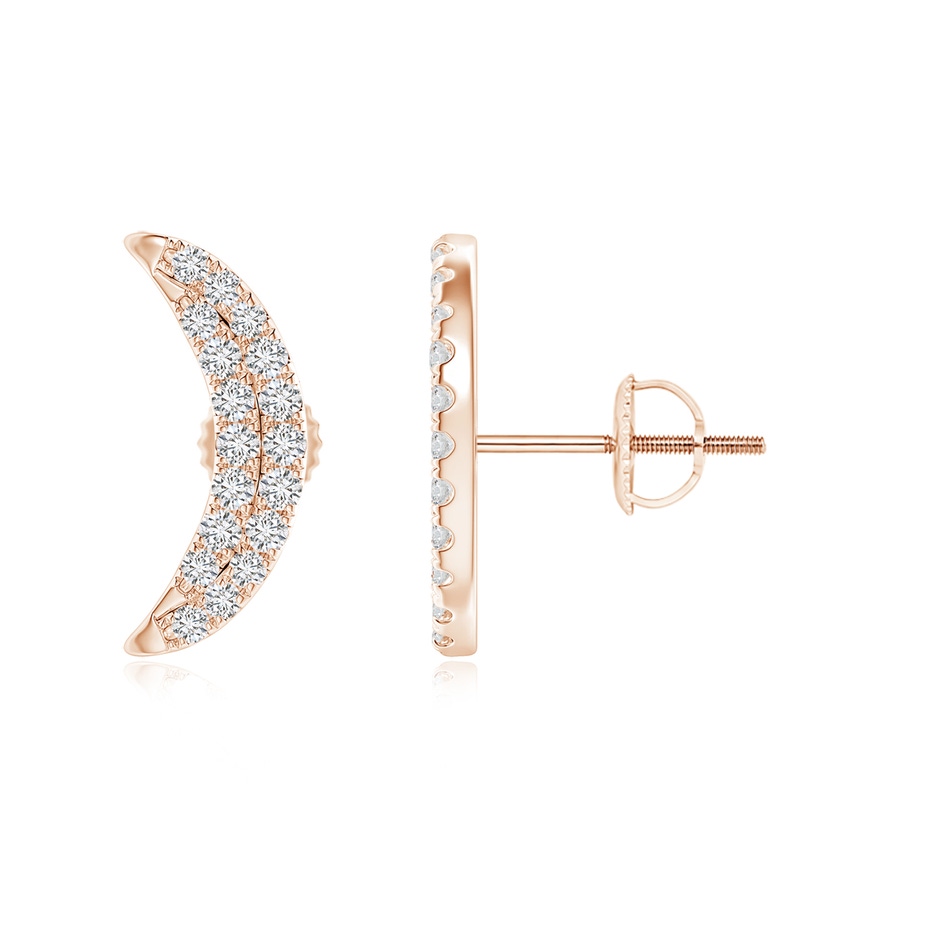 1.2mm HSI2 Twin-Row Diamond Crescent Moon Stud Earrings in Rose Gold 