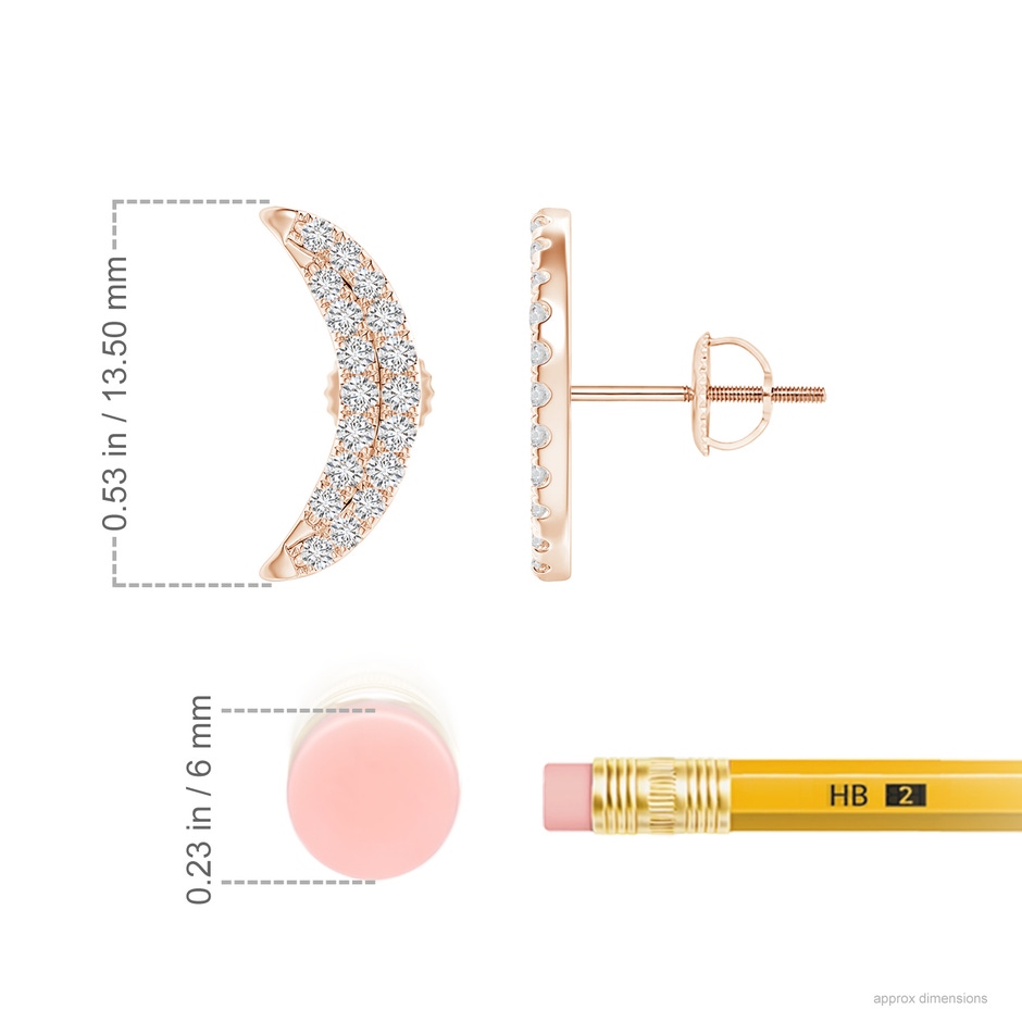 1.2mm HSI2 Twin-Row Diamond Crescent Moon Stud Earrings in Rose Gold ruler