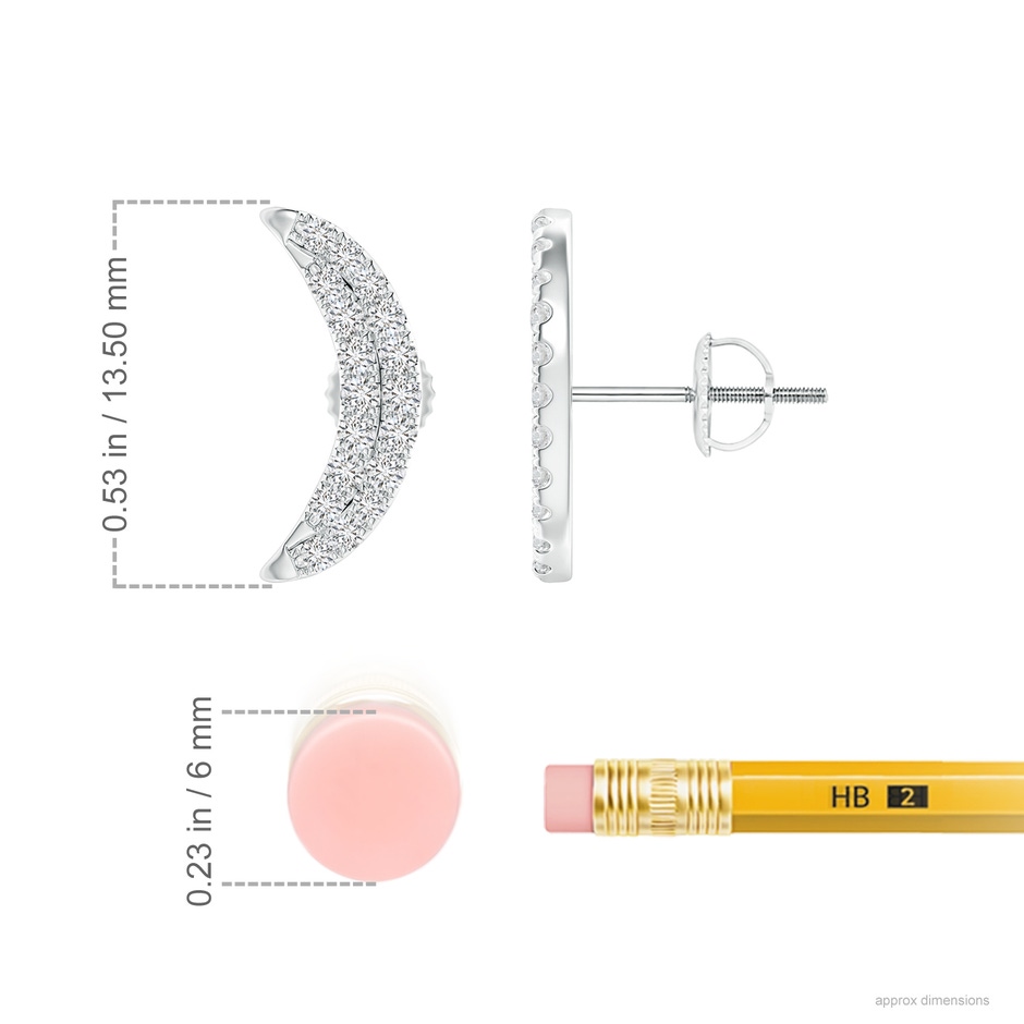 1.2mm HSI2 Twin-Row Diamond Crescent Moon Stud Earrings in White Gold ruler