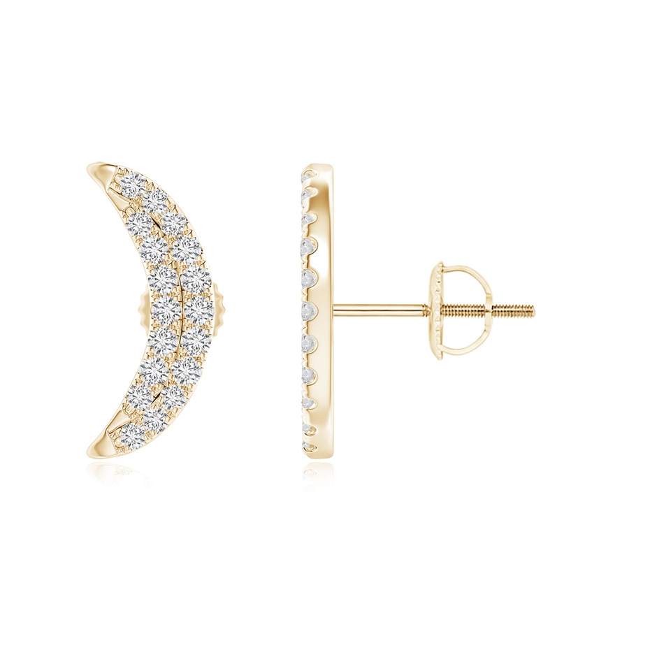 1.2mm HSI2 Twin-Row Diamond Crescent Moon Stud Earrings in Yellow Gold 