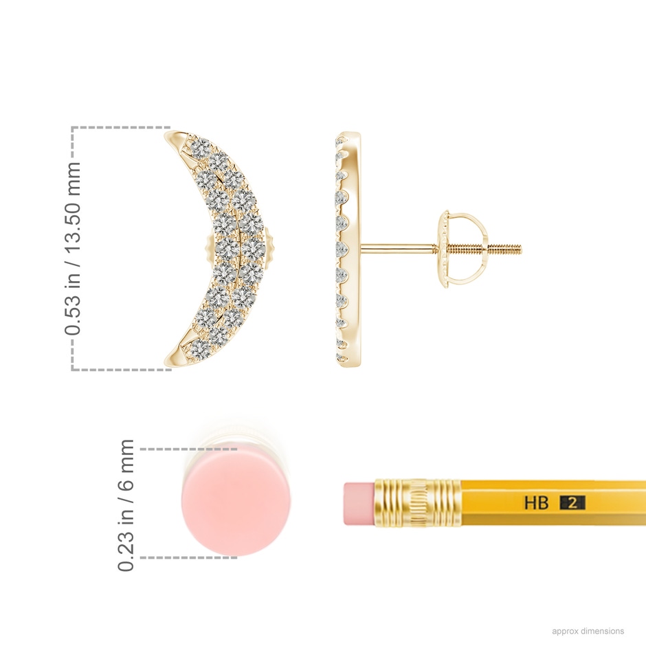 1.2mm KI3 Twin-Row Diamond Crescent Moon Stud Earrings in Yellow Gold ruler