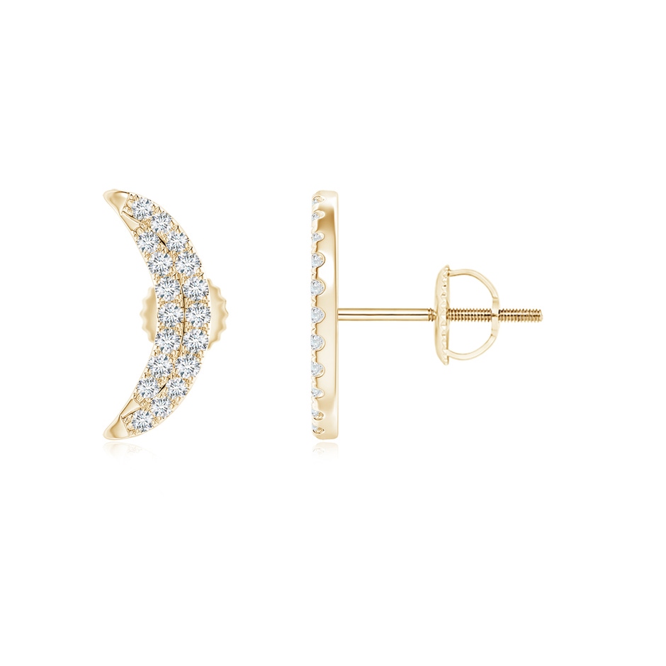 1mm GVS2 Twin-Row Diamond Crescent Moon Stud Earrings in Yellow Gold 