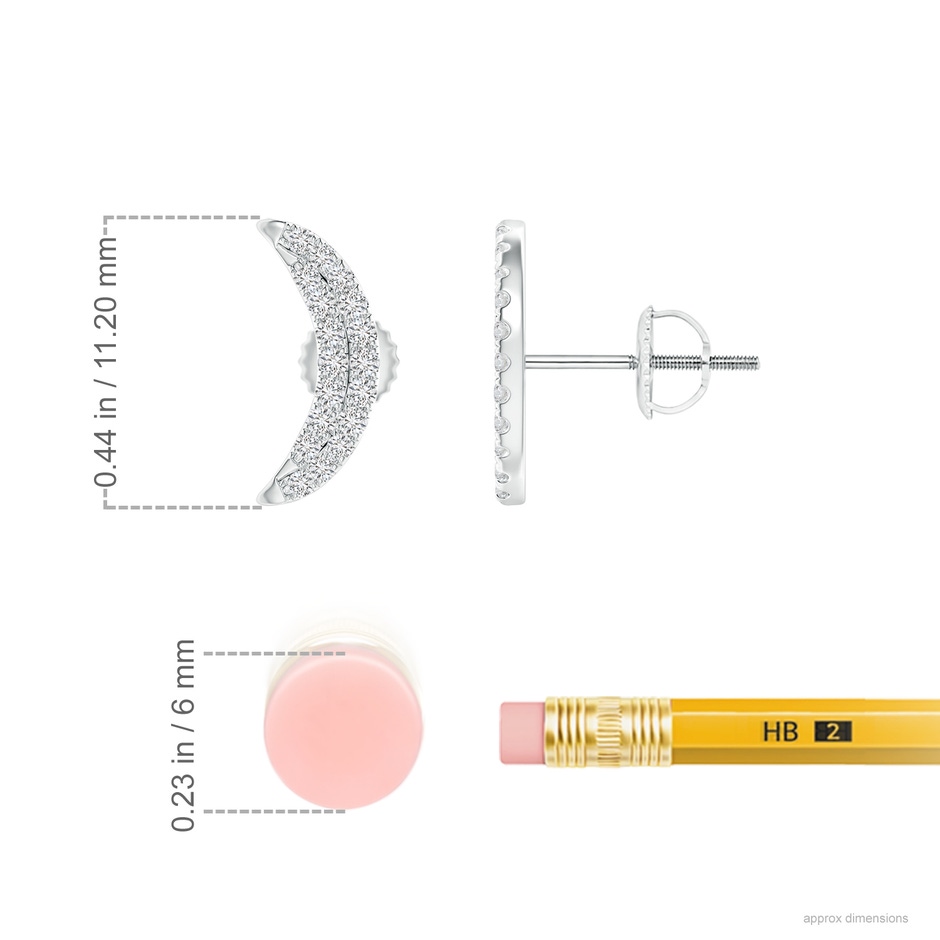 1mm HSI2 Twin-Row Diamond Crescent Moon Stud Earrings in P950 Platinum ruler