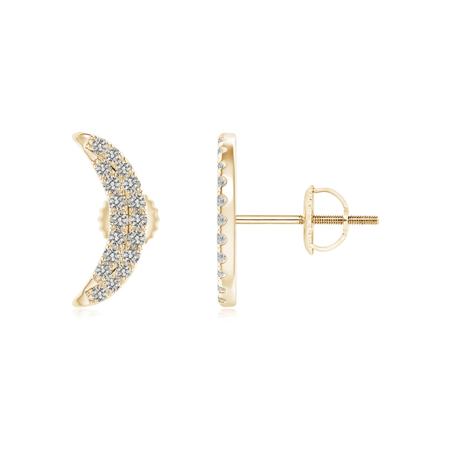 1mm KI3 Twin-Row Diamond Crescent Moon Stud Earrings in Yellow Gold 