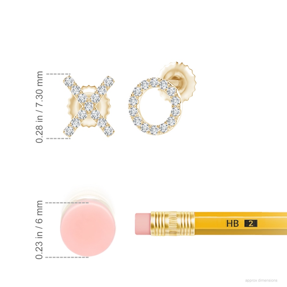 0.9mm GVS2 Pave-Set Diamond XO Stud Earrings in Yellow Gold ruler