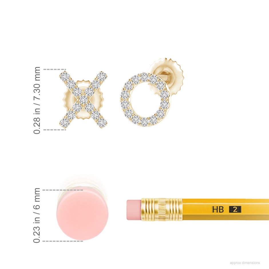 0.9mm HSI2 Pave-Set Diamond XO Stud Earrings in Yellow Gold ruler
