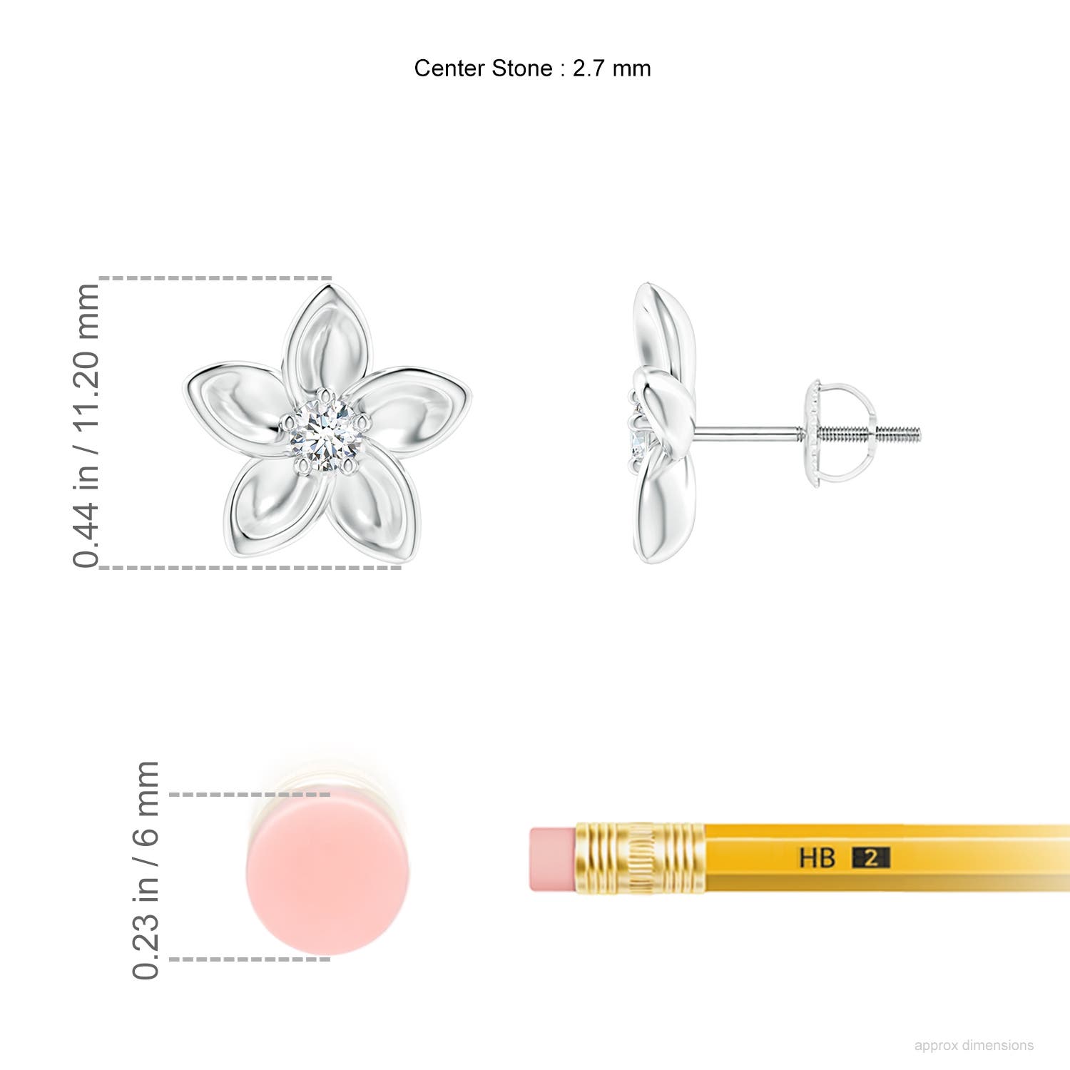 2.7mm GVS2 Classic Diamond Plumeria Flower Earrings in 18CT White Gold - ruler