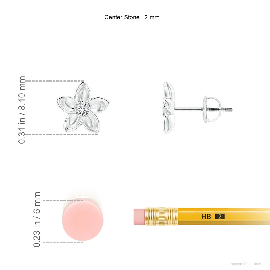 2mm GVS2 Classic Diamond Plumeria Flower Earrings in P950 Platinum ruler
