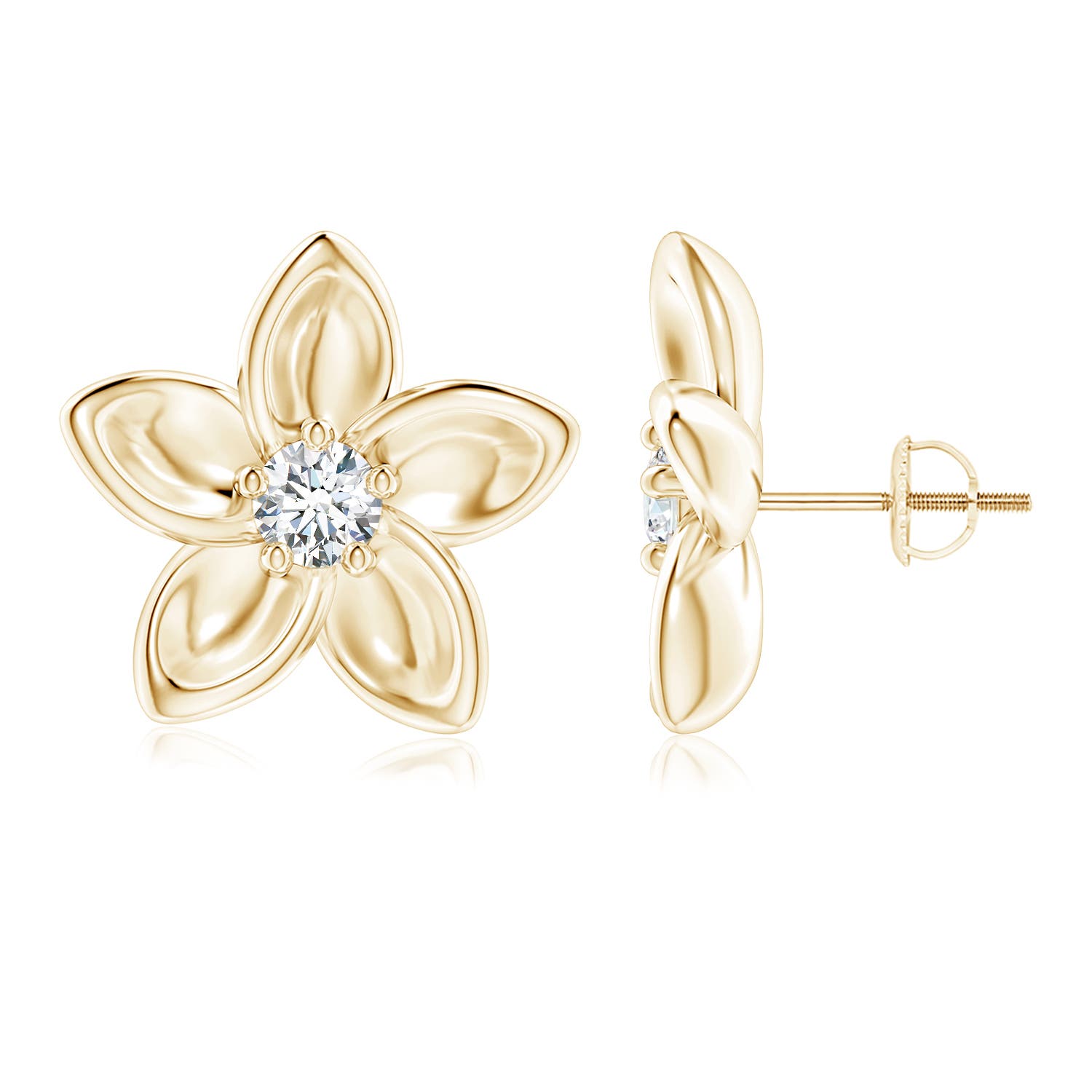 4.1mm GVS2 Classic Diamond Plumeria Flower Earrings in Yellow Gold