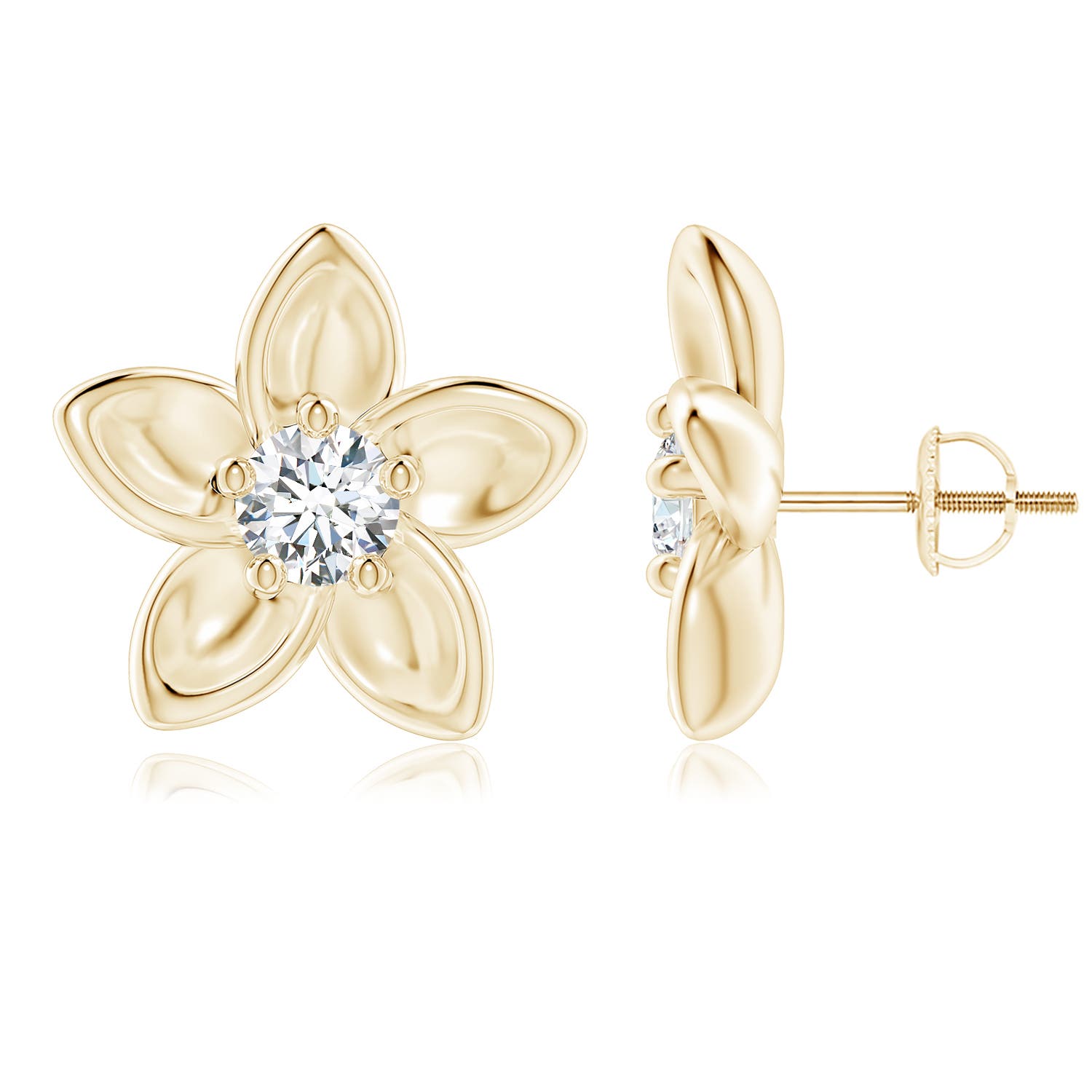 5.1mm GVS2 Classic Diamond Plumeria Flower Earrings in Yellow Gold